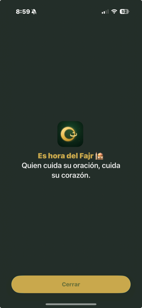 Pantalla de bloqueo de apps de Taqwa recordando la hora del Fajr