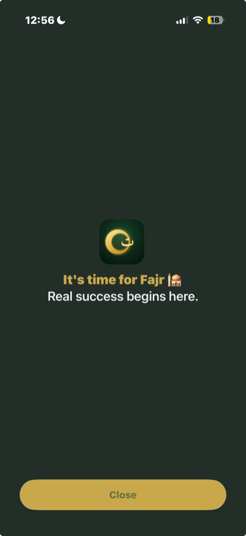 Taqwa app-block screen reminding you it's time for Fajr