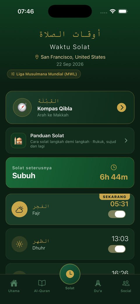 Waktu solat dalam Taqwa dengan kiraan detik ke solat seterusnya