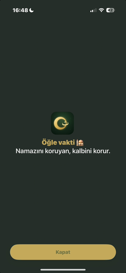 Taqwa'nın öğle vaktini hatırlatan uygulama engelleme ekranı